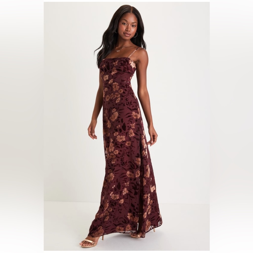 Lulus Burgundy Floral Burnout A-Line Maxi Dress size M